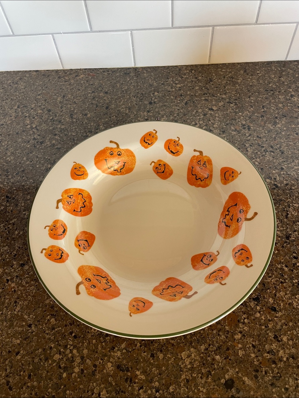 Longaberger Pottery Pumpkin Faces Happy Halloween Treats Ceramic Bowl Dish 12.5"